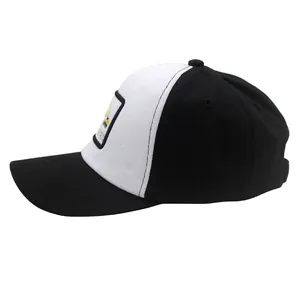 Dettaglio del cappellino da baseball color-block con patch escavatore e visiera curva