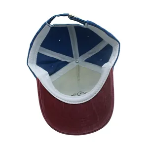Kids vintage washed cotton baseball cap with lion print and contrast brim in blue and red