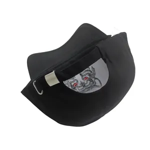Adjustable black cotton baseball cap with tiger embroidery and silver metal back buckle