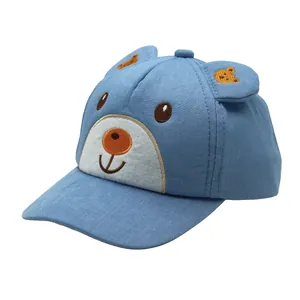 Casquette de baseball bleu ciel pour bébé avec oreilles 3D et broderie ours