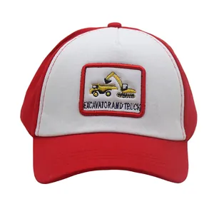 Cappellino da Baseball in Cotone per Bambini con Ricamo Escavatore e Camion Cappello Parasole Color Block per Ragazzi Ragazze Regolabile