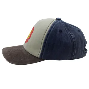Detail of kids baseball cap featuring cotton twill texture and cartoon lion print