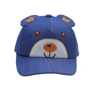 Casquette baseball enfant en denim bleu avec broderie d'ours mignon et oreilles 3D