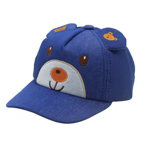 Casquette baseball enfant en denim bleu avec oreilles d'ours et broderie mignonne