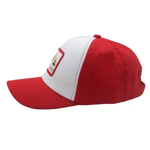 Berretto da baseball per bambini rosso e bianco con ricamo di escavatore giallo