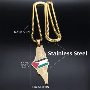 Collar de acero inoxidable dorado con colgante del mapa de Palestina y bandera