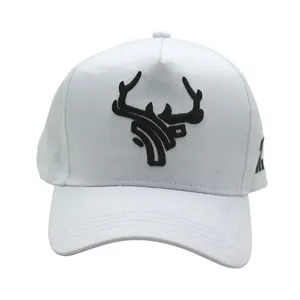 White baseball cap with 3D black deer antler embroidery and curved brim for outdoor sports
