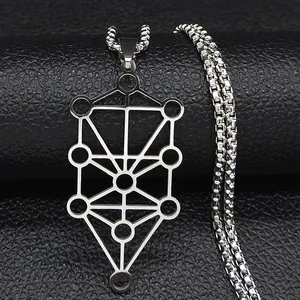 Roestvrij Staal Levensboom Hanger Halsketting Voor Heren Vrouwen Hol Geometrisch Kabbala Symbool Box Ketting Sieraden