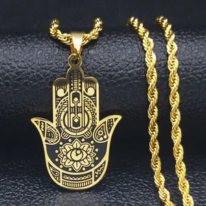 Collier Pendentif Main De Hamsa Vintage En Acier Inoxydable Amulette Mauvais Oeil Bijoux De Protection Pour Hommes Femmes