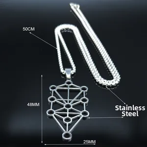 Roestvrijstalen Levensboom hanger met 50cm ketting en geometrisch uitgesneden ontwerp