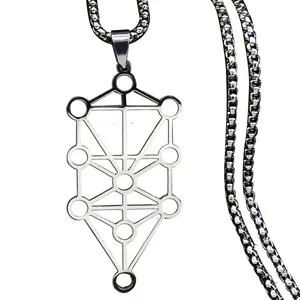 Gepolijste Kabbalah Levensboom roestvrijstalen halsketting met een opengewerkt hanger design