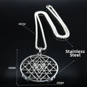 Sacred geometry Sri Yantra stainless steel pendant necklace with 50cm chain for men women