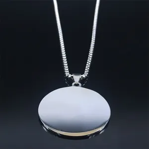 Collar de acero inoxidable plateado con colgante redondo pulido y cadena fina