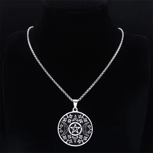 Collar vintage de acero inoxidable con colgante de luna y estrella en busto