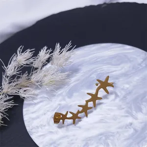 Starfish shaped stainless steel crawler earrings in gold finish for women's jewelry