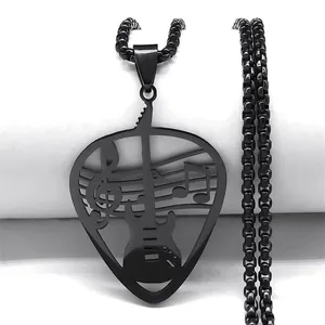 Stainless Steel Hollow Guitar Pick Music Pendant Necklace For Men Women Music Note Guitar Rock Hip Hop Punk Jewelry Gift