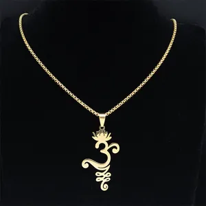 Collier doré en acier inoxydable avec pendentif lotus Om Unalome sur velours noir