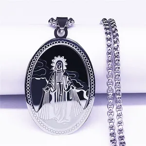 Vintage Stainless Steel Virgin Mary Medallion Pendant Necklace Religious Prayer Jewelry For Men Women With Box Chain