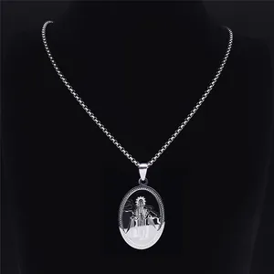 Vintage silver color oval Virgin Mary pendant necklace with a sleek bead chain for prayer