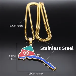 Golden Eritrea map pendant necklace in stainless steel with colorful enamel detail