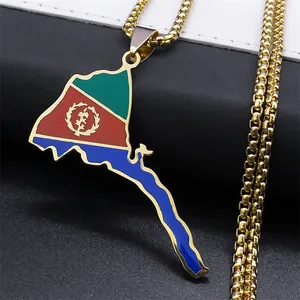 Eritrea Map Flag Pendant Necklace Stainless Steel Drip Oil African National Jewelry Box Chain For Men Women Fashion Gift