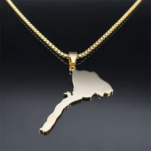 Gold Eritrea map pendant necklace with polished finish and round box chain for unisex