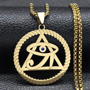 Stainless Steel Eye Of Horus Pyramid Pendant Necklace For Men Women Hip Hop Vintage Jewelry Vacuum Plated Box Chain Necklace