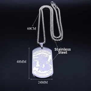 Stainless steel Saint Michael Protect Us pendant with a 60cm bead chain for men