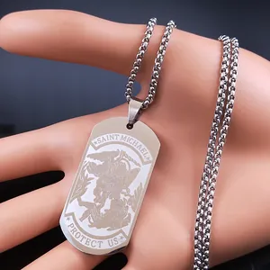 Detail of St. Michael stainless steel military shield pendant with protective engraving