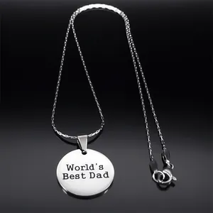 Collana in acciaio inossidabile con pendente rotondo inciso World's Best Dad