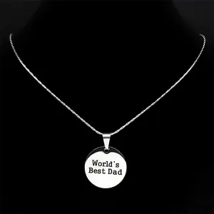 Collana in acciaio inossidabile argento lucido con ciondolo tondo World's Best Dad da uomo