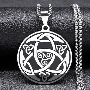 Edelstahl Keltischer Knoten Anhänger Halskette Für Herren Damen Gothic Hexenknoten Triskele Boxkette Vintage Schmuck Geschenk