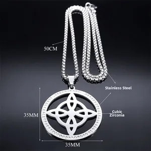 Gotische Irischer Knoten Halskette aus Edelstahl mit Strasssteinen und 50cm Kette