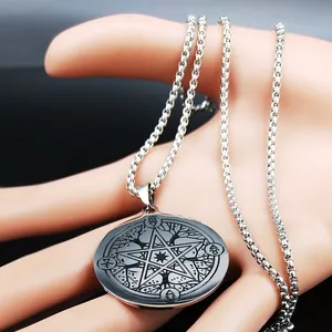 Zilveren roestvrijstalen ketting met levensboom pentagram hanger en boxketting
