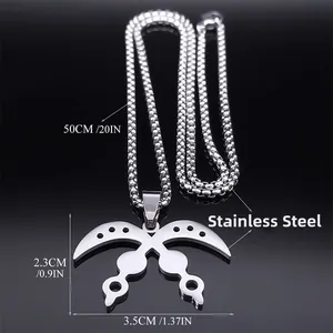 Polished silver stainless steel Akofena sword pendant necklace on a bead chain