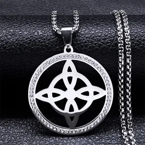 Gothic Edelstahl Strass Hexenknoten Anhänger Halskette Für Herren Damen Keltischer Knoten Geometrisch Hohl Rund Schmuck Geschenk
