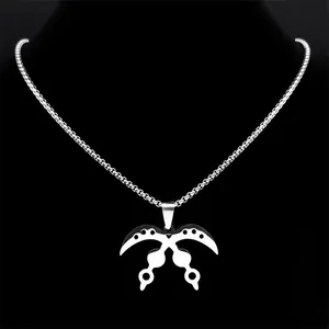 Silver stainless steel Akofena war sword pendant necklace on black neck bust