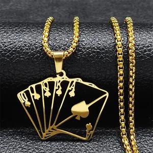 Stainless Steel Poker Card Spades Royal Flush Pendant Necklace Hip Hop Jewelry For Men Women 60cm Box Chain Daily Accessory