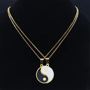 Gold-plated stainless steel Tai Chi Yin Yang pendant necklace set for couples