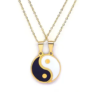 Gold-plated stainless steel Yin Yang couple necklaces with interlocking pendant charms
