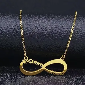 Collier Pendentif Infini en Acier Inoxydable Avec Inscription Espagnole Te Quiero Mama Cadeau Fête des Mères Bijoux Femme
