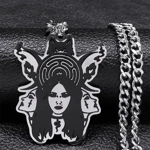 Triple Moon Göttin Hekate Labyrinth Edelstahl Anhänger Halskette Gothic Hip Hop Antikes Amulett Schmuck Für Damen Herren