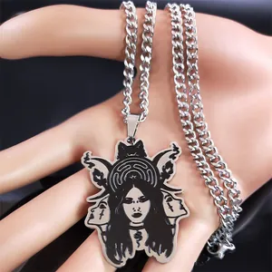 Silberne Hekate-Labyrinth-Halskette aus Edelstahl mit Dreifachmond-Anhänger