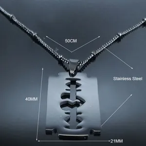 Collana con ciondolo a lama di rasoio hip hop in acciaio inossidabile da uomo, grigio