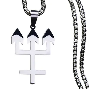 Polished stainless steel trident pendant necklace with box chain for men in hip hop style