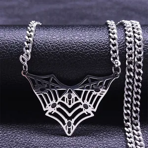 Collier Gothique En Acier Inoxydable Pendentif Toile D'Araignée Et Ailes De Chauve-Souris Bijoux Punk Pour Halloween Unisexe