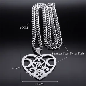 Halskette mit Dreifachmond-Göttin-Pentagramm aus Edelstahl mit 50 cm langer Kette
