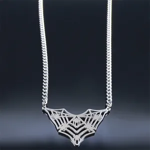 Collier gothique en acier inoxydable avec pendentif toile d'araignée et chaîne gourmette