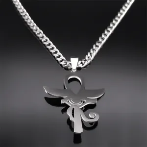Collana Ankh egiziana in acciaio inossidabile argento con occhio di Horus e ali