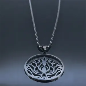 Collana con ciondolo fiore della vita loto minimalista e catena box in acciaio inox